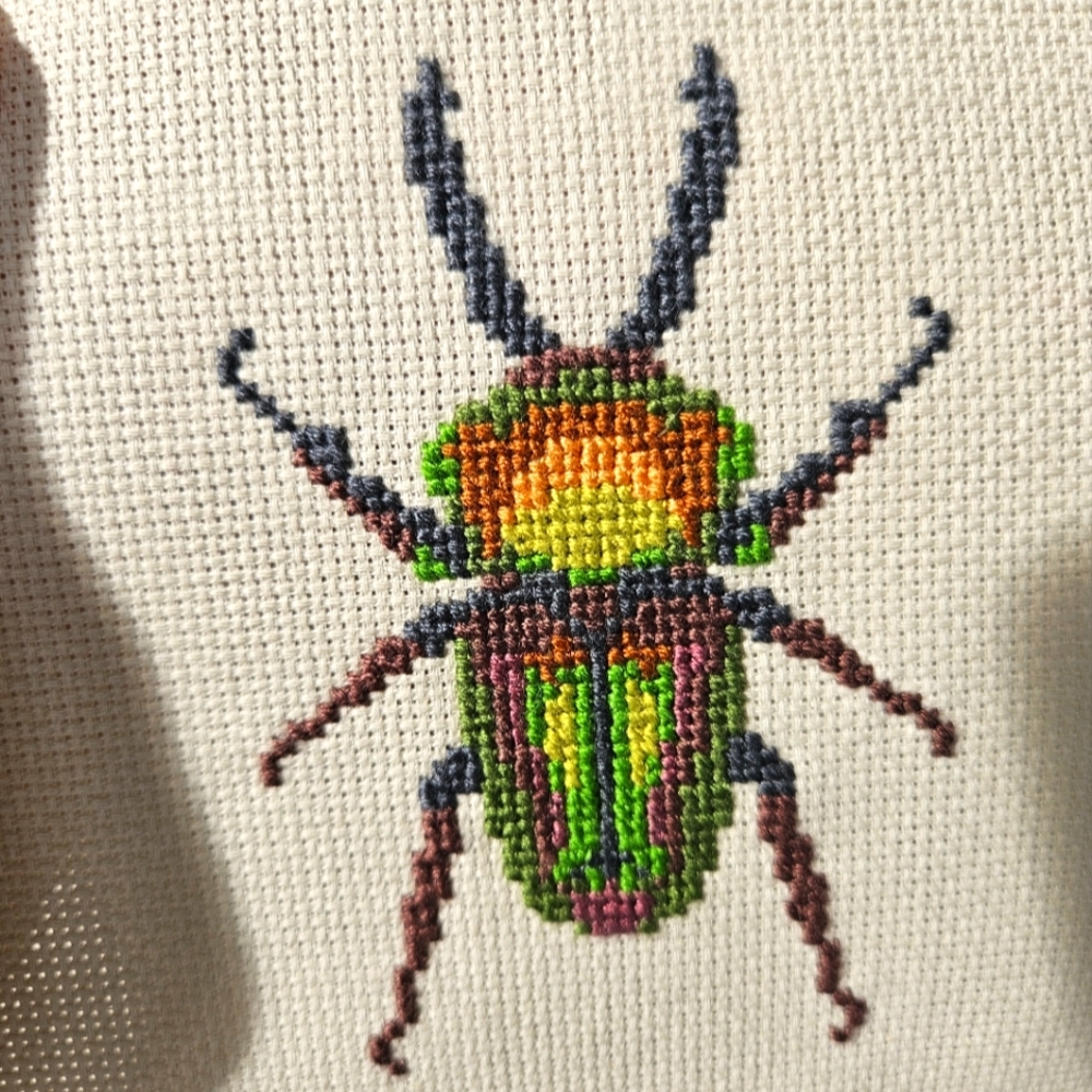 HANDMADE Cross Stitch Beetle Patch